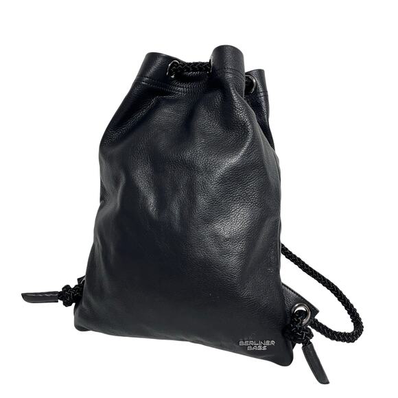 Berliner Bags Leather Backpack Gym Day Bag Black Drawstring - Picture 1 of 14
